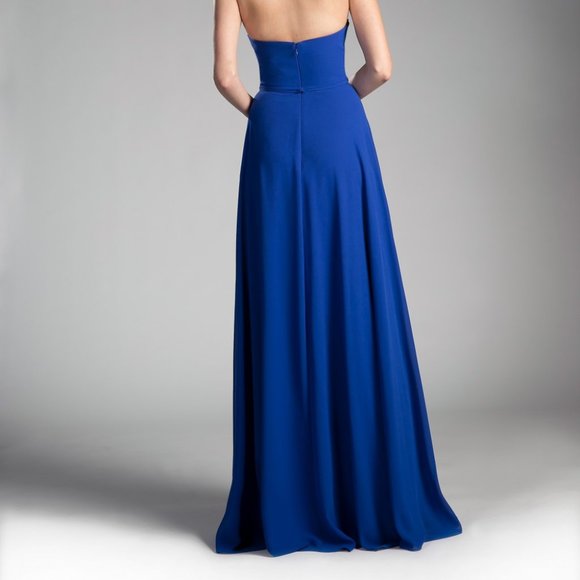 Royal Evening Wedding Prom Party Long Solid Sateen Empire Waist Dress CD291 - Picture 4 of 8
